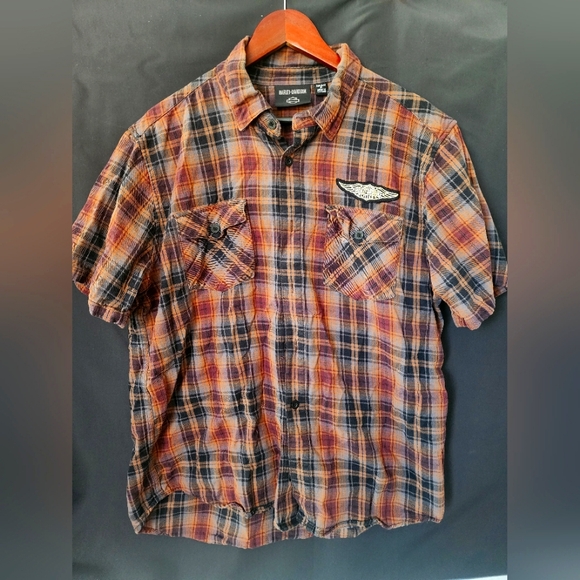 Men's Plaid Polo Shirt Button-down Harley-Davidson Motorcycle Large - Picture 1 of 3